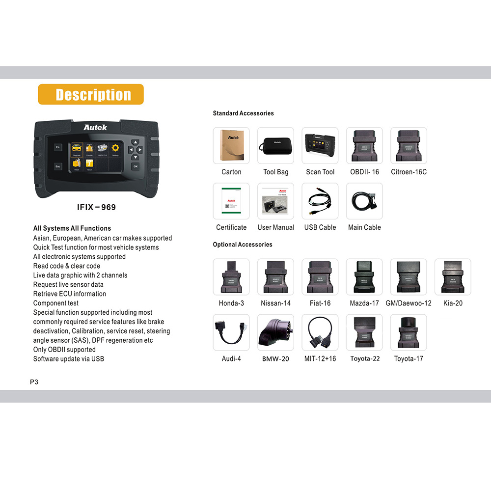 Original Brand Tool - Autek IFIX969 Auto Car Full System Diagnostic Scanner