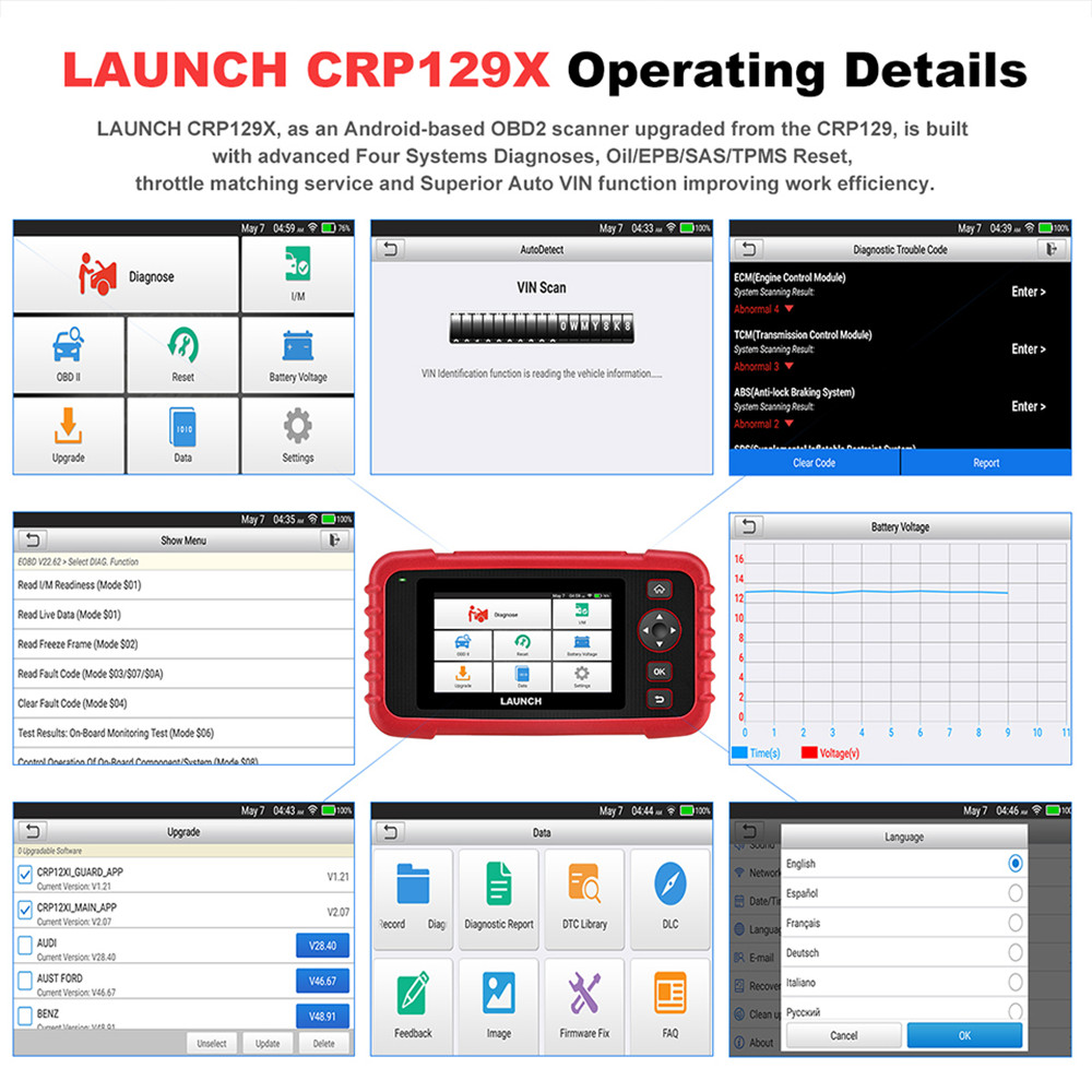 Launch - LAUNCH X431 CRP129X OBD2 Car Scanner Automotive Diagnostic Tool Auto Scan Diagnoses 4 System TPMS PK Creader VIII CRP129