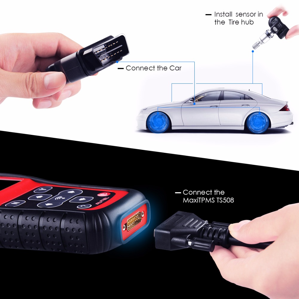 Autel - Autel MaxiTPMS TS508K Tire Pressure Monitoring System Reset TPMS Replacement Tool with 8pc Sensors