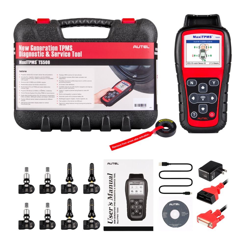 Autel - Autel MaxiTPMS TS508K Tire Pressure Monitoring System Reset TPMS Replacement Tool with 8pc Sensors