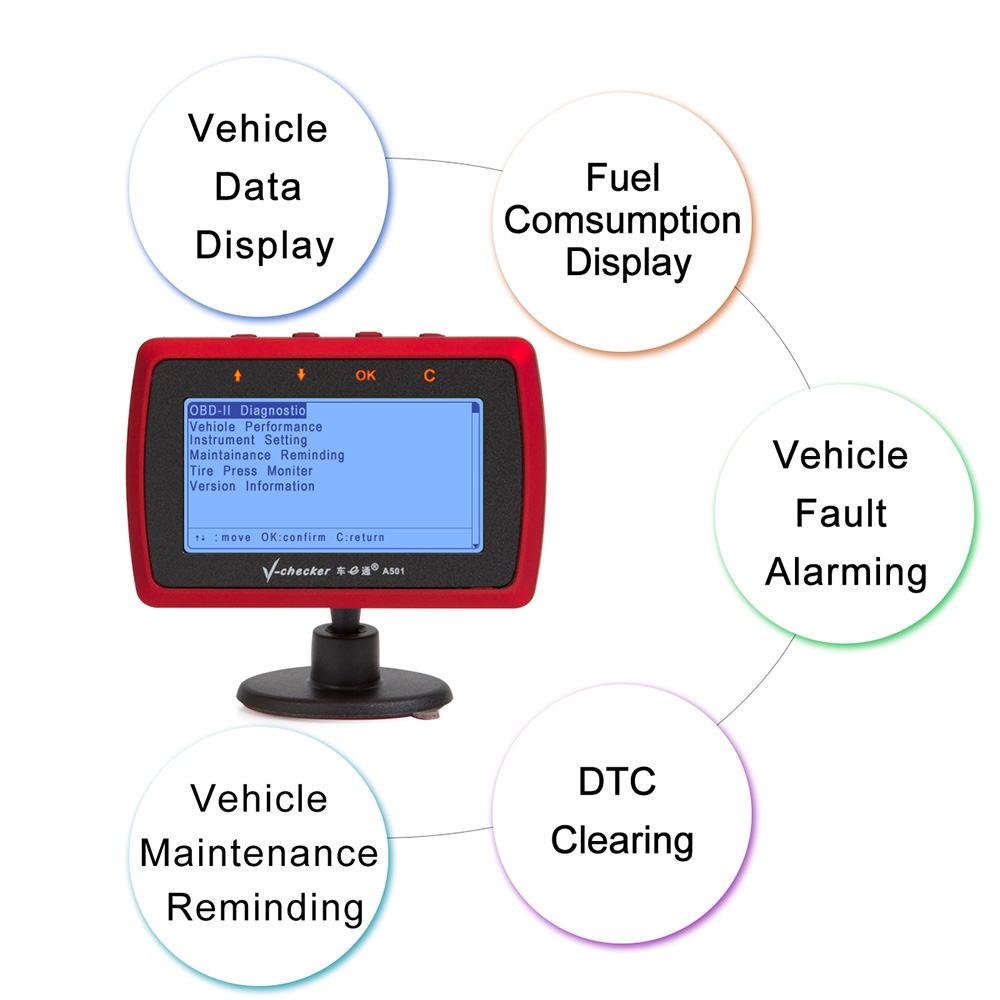 V-checker - V-checker A501 Trip Computer OBD II Scanner Car Engine Fault Code Reader CAN Diagnostic Scan Tool