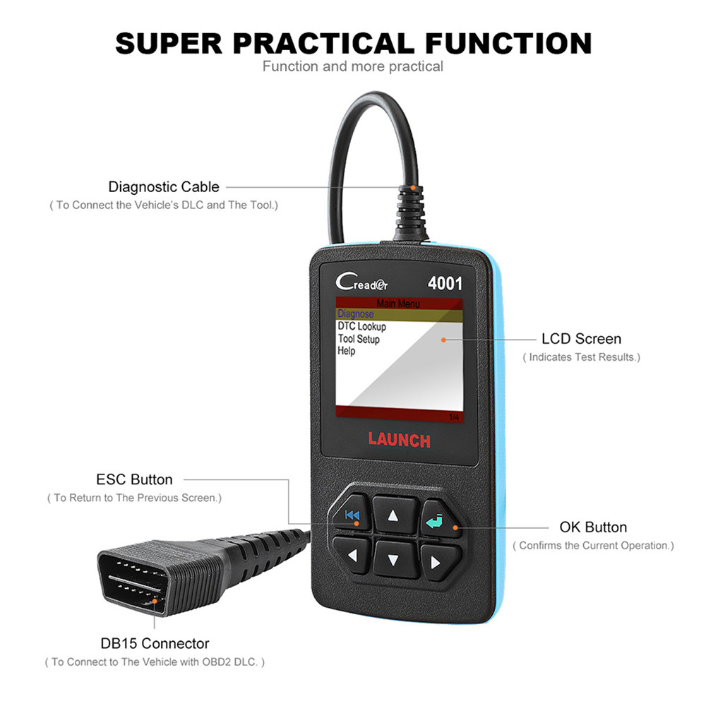 Launch - Launch CReader 4001 OBD OBD2 Scanner DIY Car Code Reader CR4001 OBDII Diagnostic Tool Free Update X431 Creader