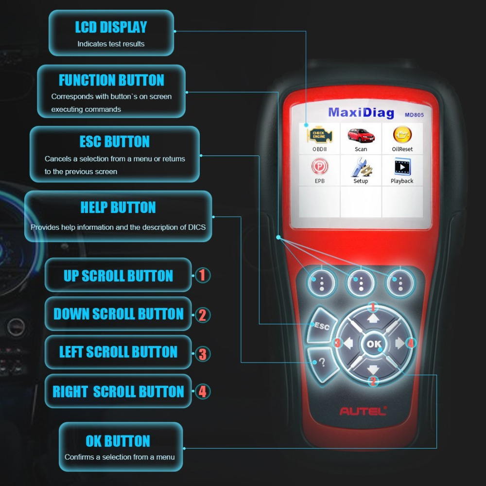 Autel - Autel MaxiDiag MD805 Full System OBD2 Scanner Car Diagnostic Tool Code Reader Scaner