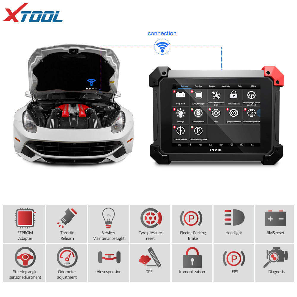 Original Brand Tool - XTOOL PS90 Automotive OBD2 Car Diagnostic tool With Key Programmer/Odometer Correctio/EPS