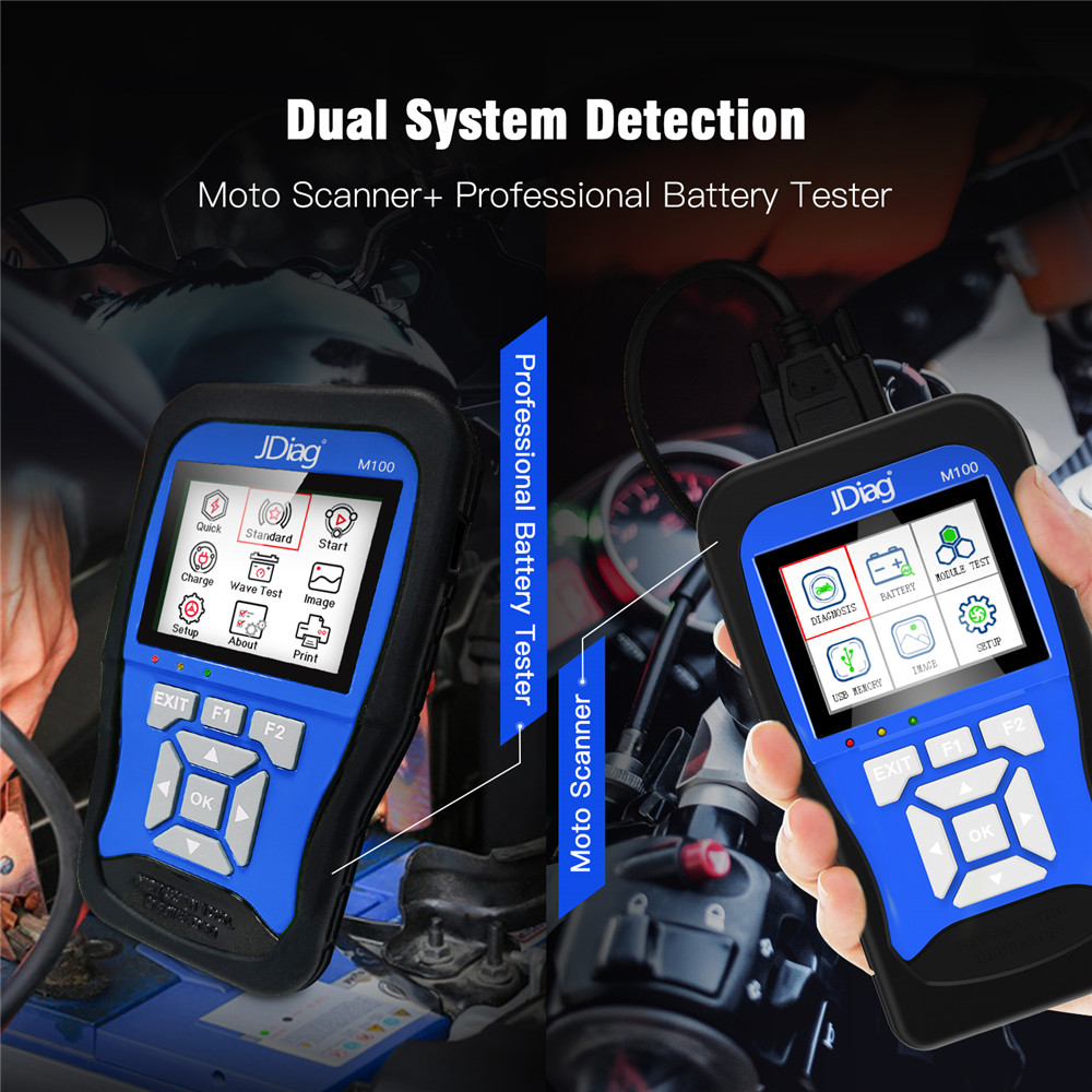 Jdiag M100 Motorcycle Diagnostic Tool Universal Motorbike Scanner 12v Battery Tester Dual System 4907